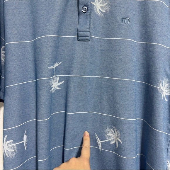 Travis Mathew Short Sleeve Men Golf Polo Size Large Blue Palm Tree Embroidered - Picture 6 of 10